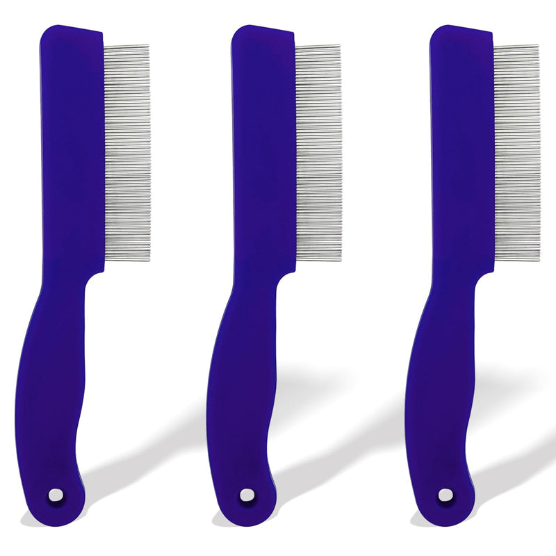 3 Pack Pet Flea Detangling Comb, Single-Row Fine-Tooth Stainless Steel Grooming Tool for Short & Long Hair