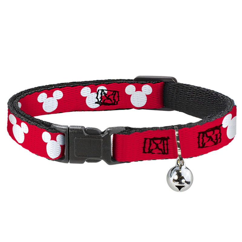 Disney Breakaway Cat Collar with Bell, Plastic Clip, Easy Adjustable, Mickey Mouse Ears Icon Red White, 8.5 to 12 Inches 0.5 Inch Wide
