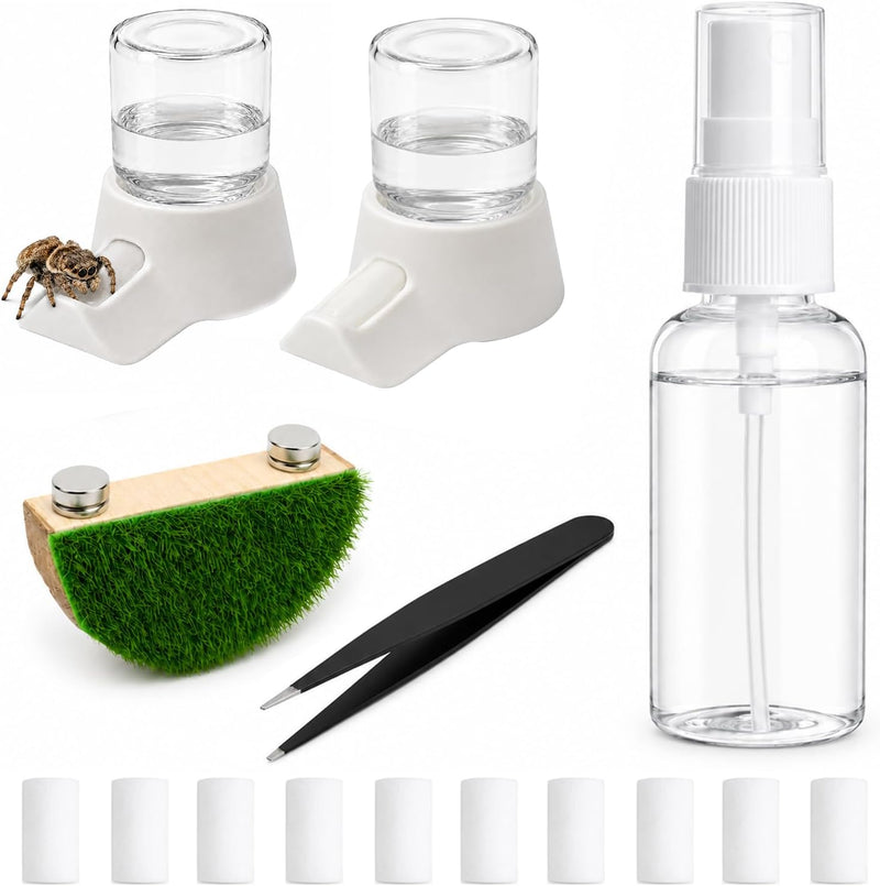 15 Pcs Jumping Spider Water Dispenser Set,Drown-Free Capillary Hydration Kit for Slings & Mantis,Include 2 Pcs 5ml Glass
