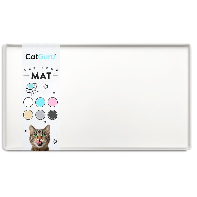 CatGuru Cat Food Mat, Small & Large Pet Placemat, 100% Waterproof Cat Feeding Mat, Silicone Mats for Cats Bowls, Non-Slip Mats for Pet Food and Water Bowl or Fountain (Large, Marshmallow)