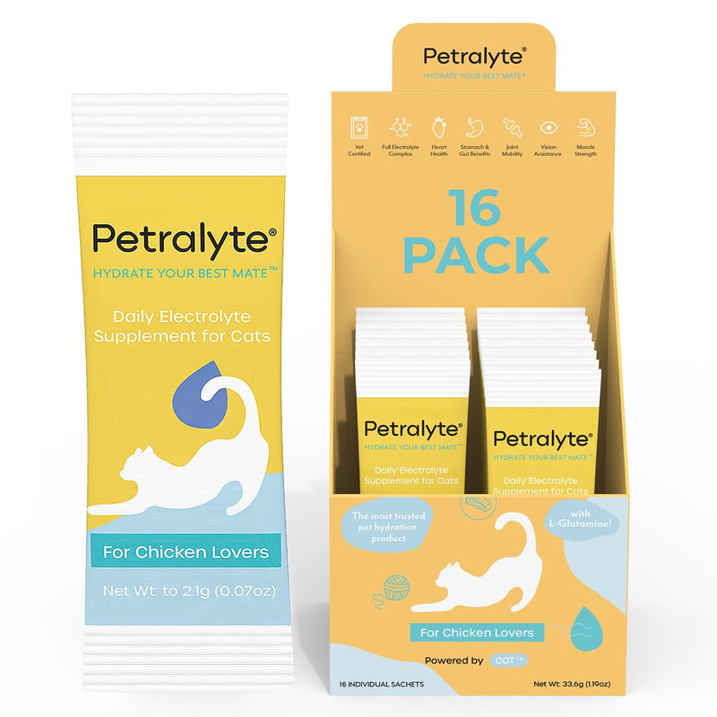 Petralyte Cat Hydration Electrolyte and Cat Joint Supplement | Hydration Support for Cats w/Glucosamine, Chondroitin, L-Glutamine, Taurine, Lysine & Prebiotics | for Chicken Lovers | 16 Packets