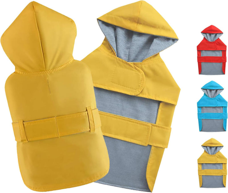 Dog Raincoat Small Dog Rain Jacket Waterproof Pet Rain Suit Double-Layered Poncho Hooded Warm Lining Leash Hole Adjustab