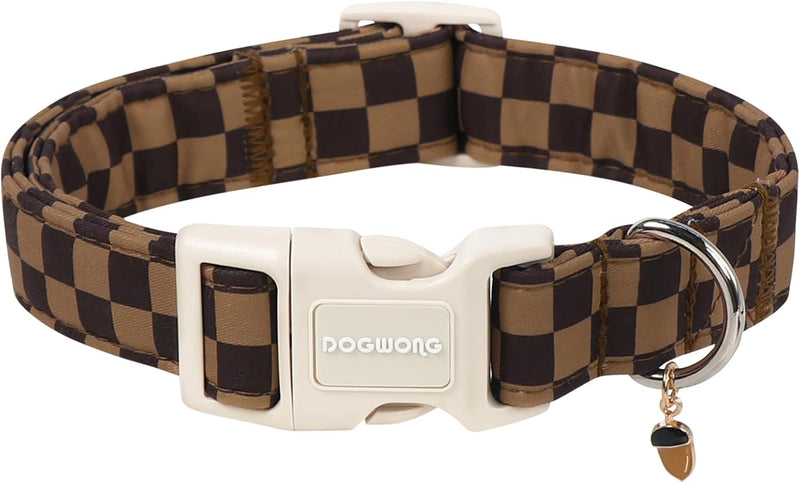 DOGWONG Brown Checked Dog Collar, Autumn Plaid Dog Collar,Western Grid Dogs Collars for Small Medium Dogs, Neck 11-16 in