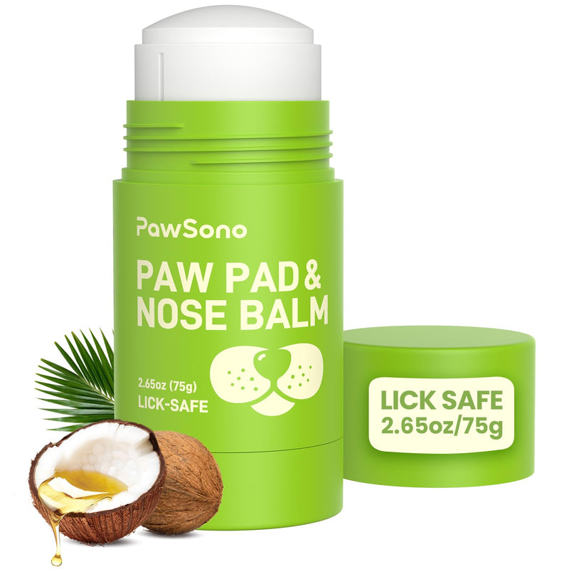 PawSono Lick-Safe Dog Paw & Nose Balm with Coconut Oil | All-Natural Moisturizer & Soother for Dry, Cracked Pads & Snout | Heat & Cold Pavement Protection Wax | Horse Hoof, Joint Care (2.6 oz)