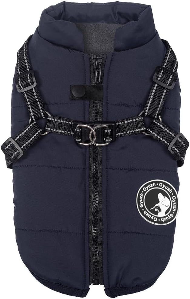 Gyuzh Dog Coat with Harness Winter Dog Coat Fleece Dog Jacket Waterproof Dog Coat Zipper Dog Jacket Puppy Coat Small Dog Clothes Dog Coat with Reflective Harness for Smal Medium Large Dogs