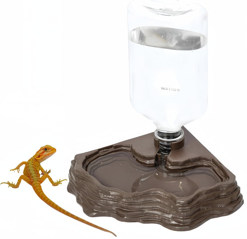 Lizard Bearded Dragon Water Bowl Dish Automatic Dispenser,17oz,Brown