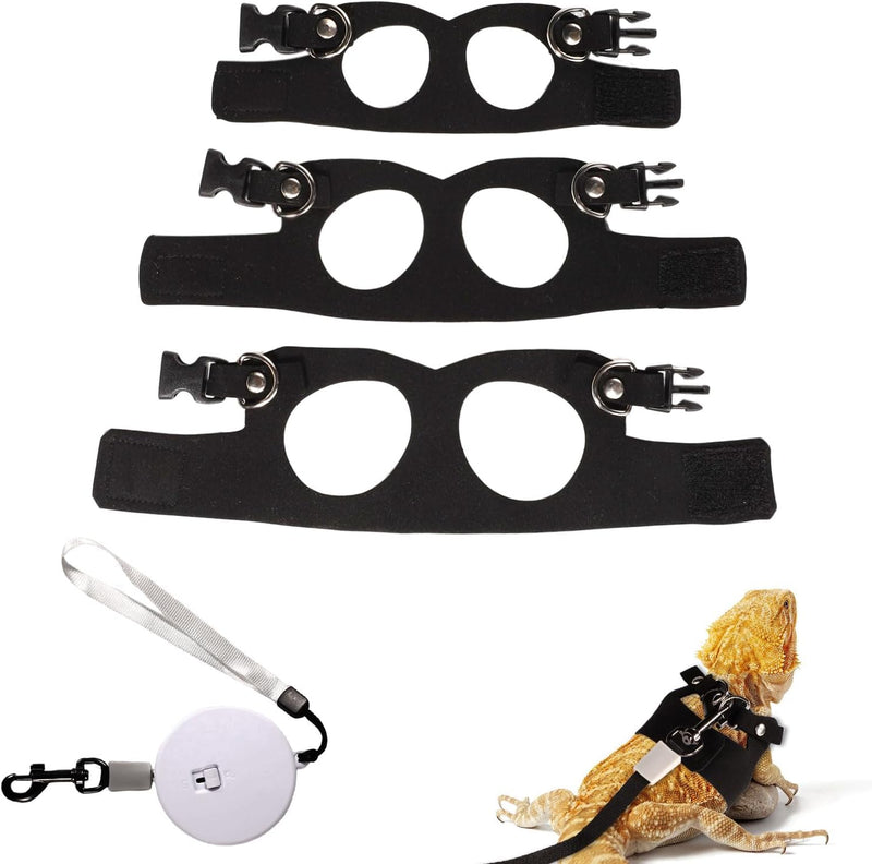 Gosknor Bearded Dragon Harness and Leash Set, 3 Sizes Super Leather Harnesses with Retractable Leash for Reptile Walking