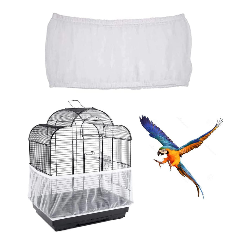 DreamAug Bird Cage Cover, Breathable Nylon Mesh Seed Catcher Guard, Adjustable Elastic Skirt for Parrot, Budgie, Cockatiel, Prevents Mess, Fits Cage Circumference 55
