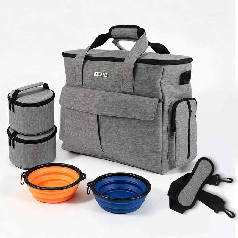 Dog Travel Bag with 2 Food Containers Collapsible Bowls & Feeding Mat