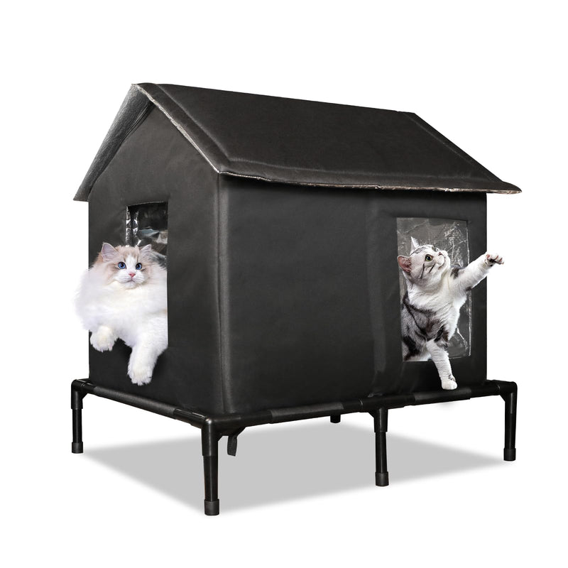 Solvify Outdoor Cat House for Feral Cats, Extra Large Insulated Stray Cat Shelter, Weatherproof Elevated Outside Cat and Dog House, Waterproof Cat Tent Pet House for Winter and Summer