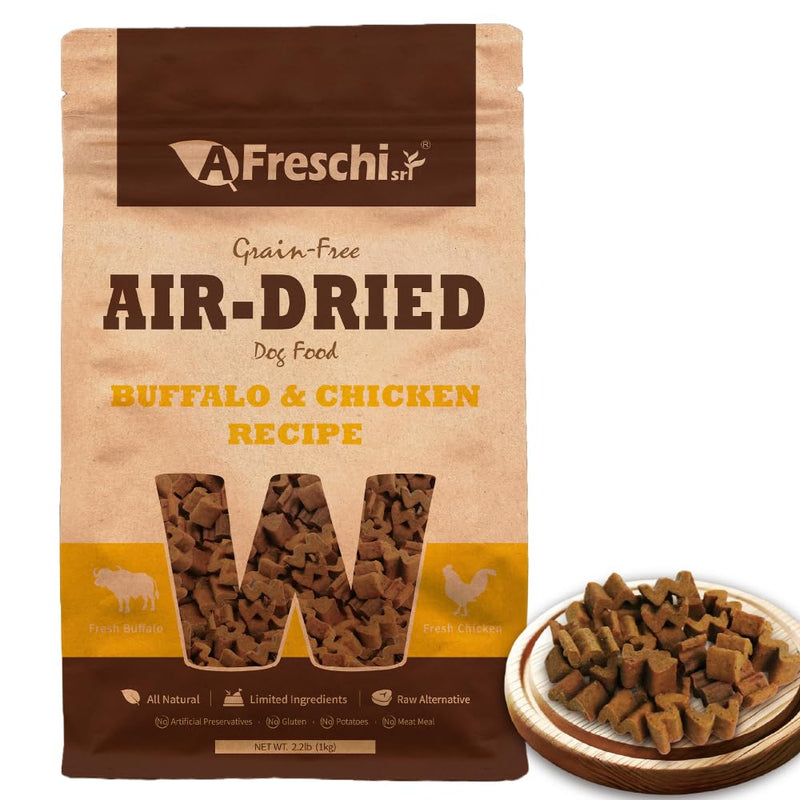 A Freschi srl Air-Dried Dog Food – Real Buffalo & Chicken Recipe - All Natural, High Protein, Grain Free, Limited Ingredient w/W-Shaped Pieces (2.2 lb)