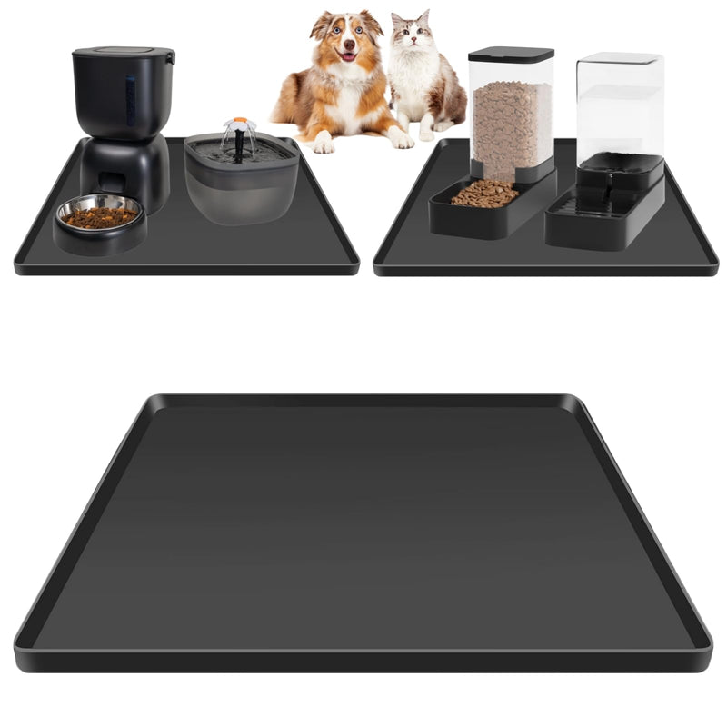 HiloFenar Silicone Square Mat 16x16 for Water Bowl, Waterproof Pet Bowls Mat with Raised Edge, Non-Slip Cat Dog Food Mat Protects Floors from Water & Food Spills (16x16)
