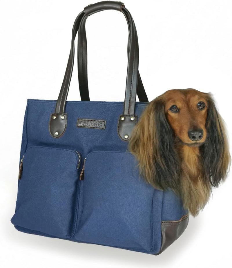 DJANGO Dog Carrier Tote Bag for Small Dogs, Supportive Base - Navy, Large