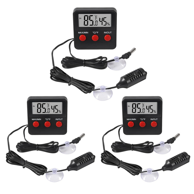 3PCS Digital Reptile Thermometer and Humidity Gauge Remote Probes Reptile Terrarium Thermometer Hygrometer Indoor Outdoo