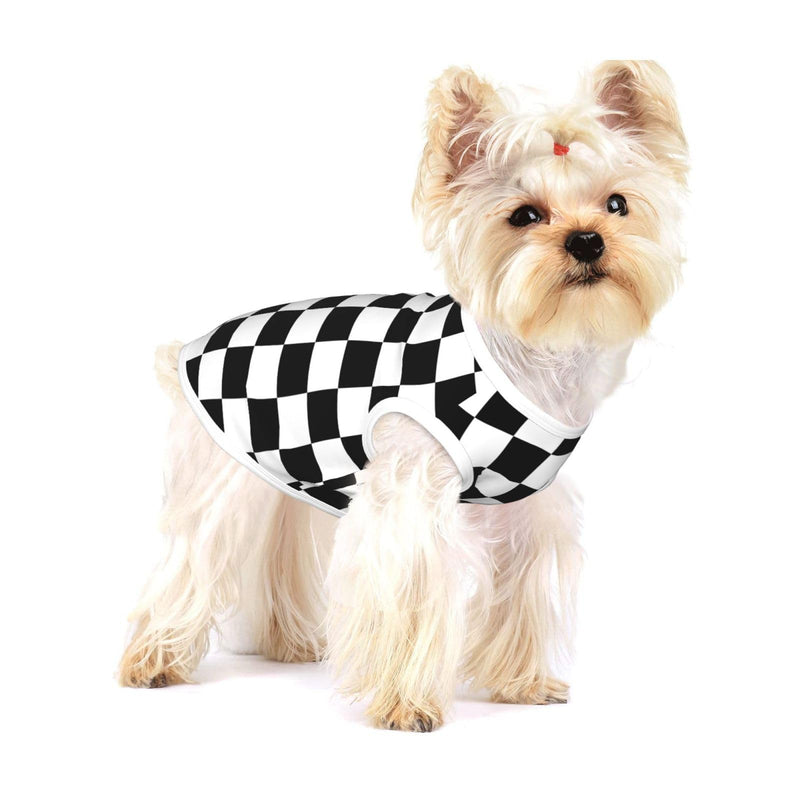 RISOIU Black and White Checkered Race Flag Dog Shirts Sleeveless Puppy Cotton T-Shirts Breathable Dog Clothes Pet Apparel Tank Top Pullover Doggy Cozy Canine Wear for Small Dogs Cats White Small