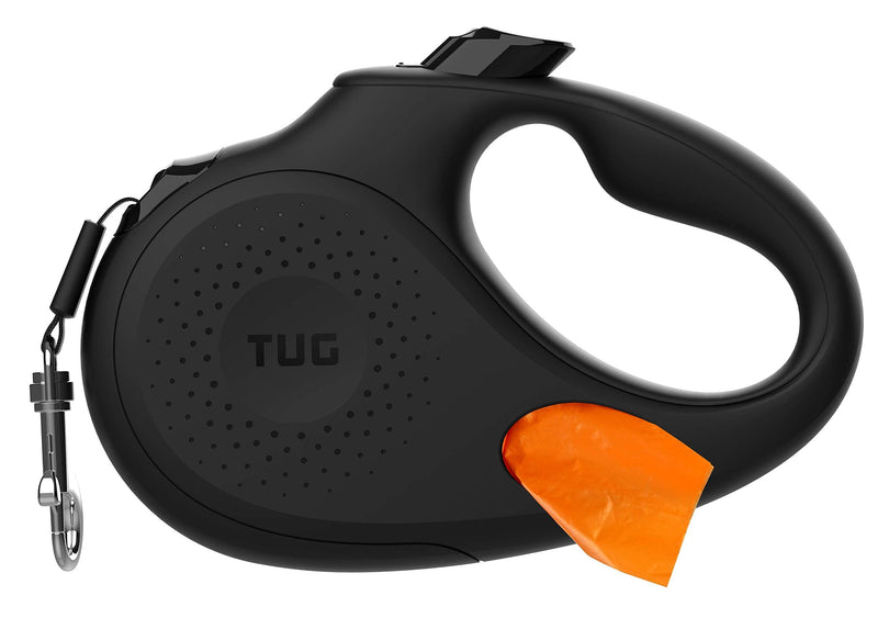 TUG Oval 360° Tangle-Free Retractable Dog Leash with Integrated Waste Bag Dispenser (Small, Black)