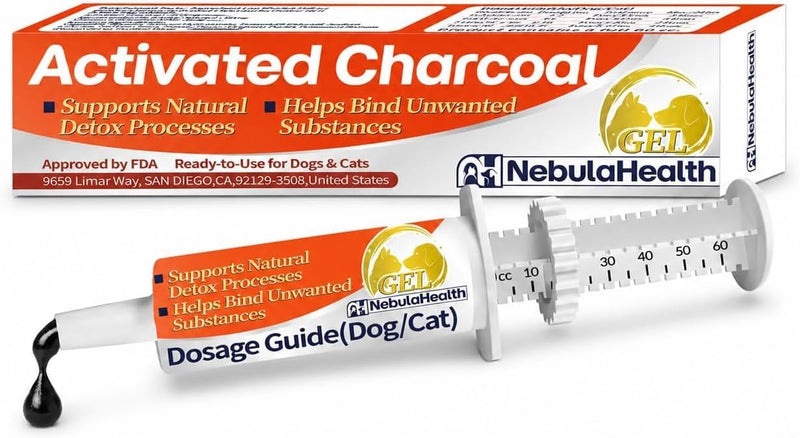 Activated Charcoal Gel for Dogs & Cats, Ready to Use Oral Applicator Syringe, 60 mL Pet First Aid Supply for Emergency P