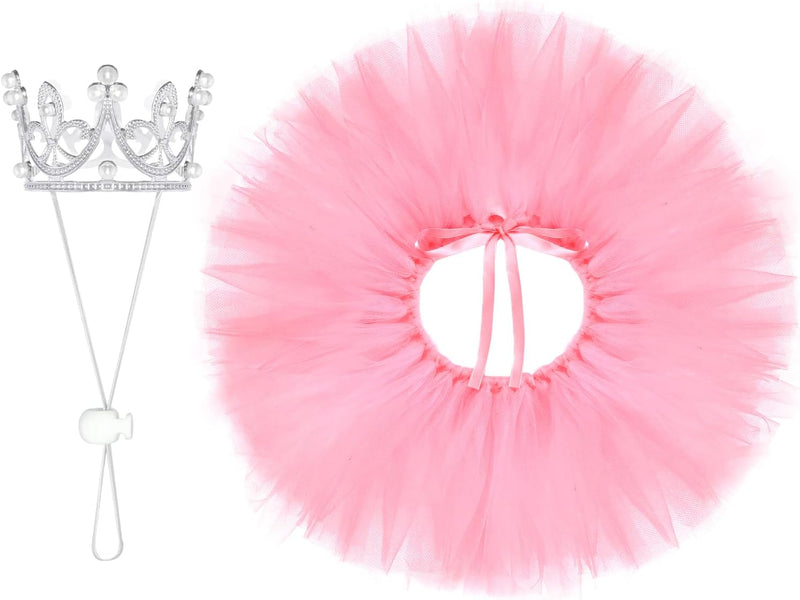 2 Pcs Dog Tutu Dress with Pearl Crown for Small Medium Pet Cat Dog Halloween Costume Dress for Ballet Birthday Party Wed