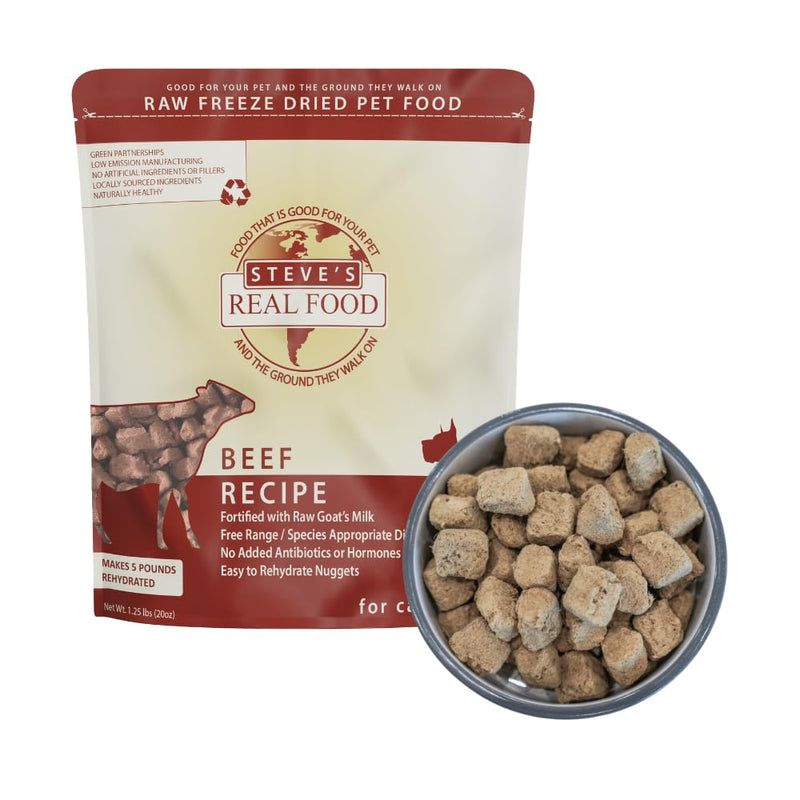 Steve's Real Food Freeze-Dried Raw Dog Food Nuggets, Beef Recipe, Grain Free, Raw Pet Food for Dogs, Made in USA, 20 oz