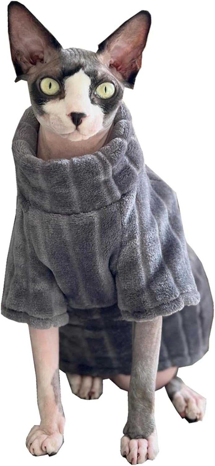 Grey Coral Fleece Sweater for Sphynx Cat Clothes Coat for Hairless Cats