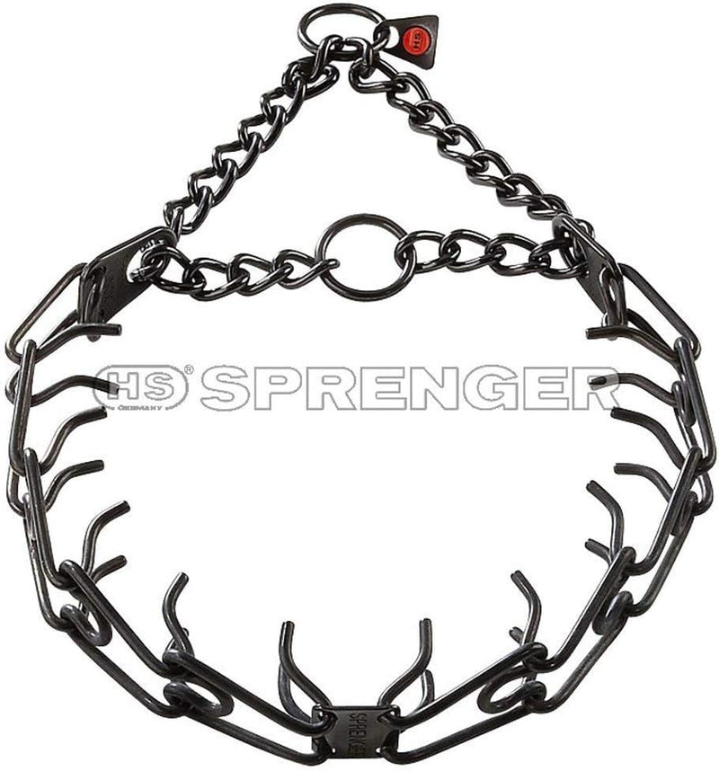 Herm Sprenger Black Stainless Steel Ultra-Plus Prong Collar with Center-Plate and Assembly Chain - 3.2 mm x 23 inches