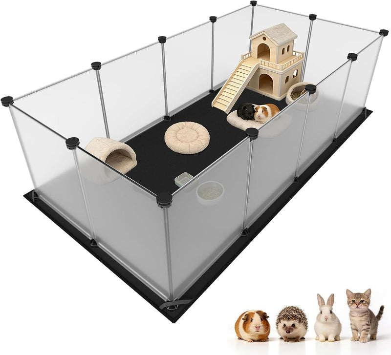 Tresbro Guinea Pig Cage with Waterproof Mat & 12 Transparent Panels, Bunny Enclosure and Indoor Guinea Pig Playpen 48''L