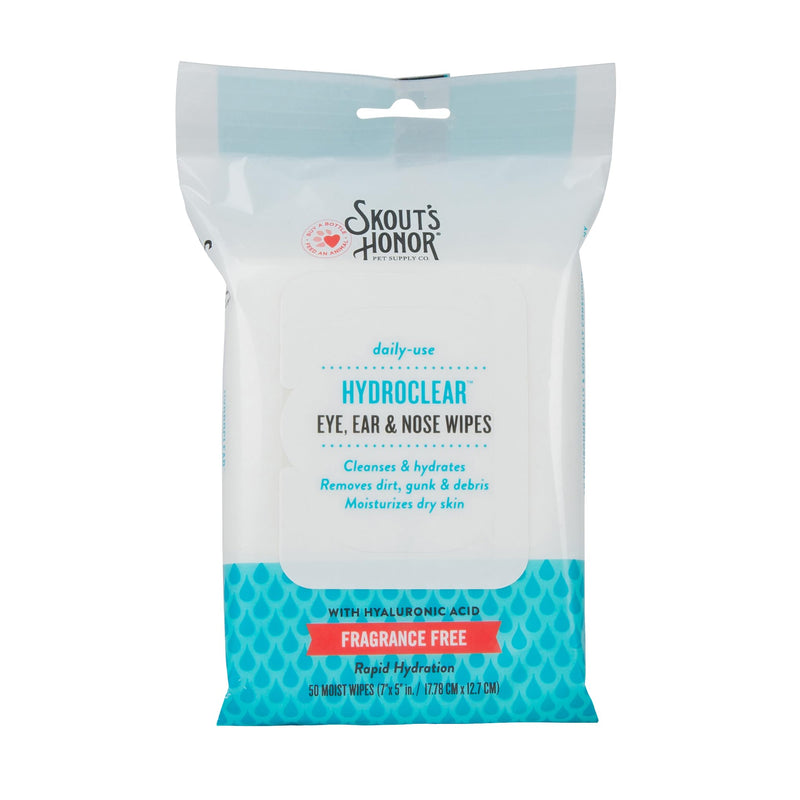 SKOUT'S HONOR HydroClear Eye, Ear & Nose Wipes w/Hyaluronic Acid - for Your Dogs and Cats - Great for Hydration of Your Pets Skin and Fur - Fragrance-Free - 50ct