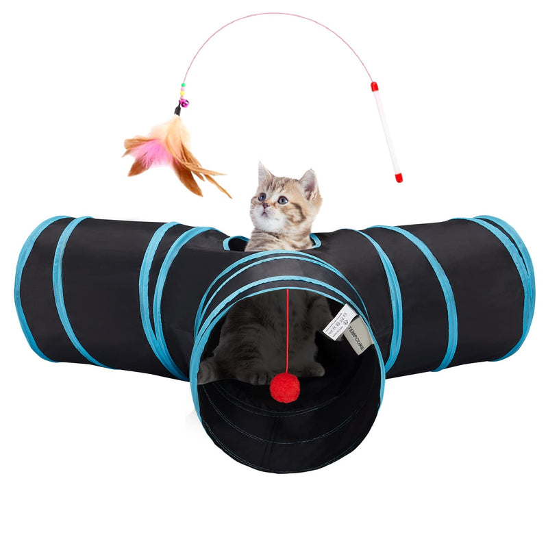 Tempcore Pet Cat Tunnel Tube Cat Toys 3 Way Collapsible, Tunnels for Indoor Cats,Kitty Bored Peek Hole Toy Ball Cat, Puppy, Kitty, Kitten, Rabbit