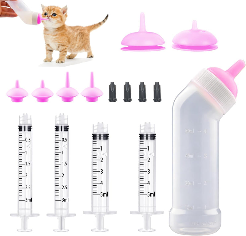 Puppies Nursing Nipple with Syringe, Wide Mouth Angled Kittens Feeding Bottles, with Ventilation Valve Resistant Tearing