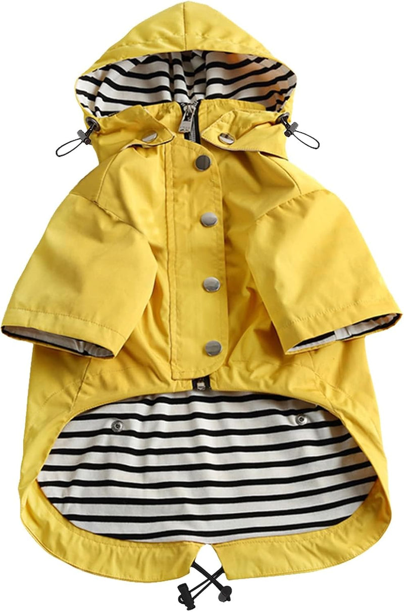 Morezi Dog Zip Up Raincoat with Reflective Buttons, Rain/Water Resistant, Adjustable Drawstring, Removable Hood, Raincoats with Legs 8lbs to 80lbs Available - Y