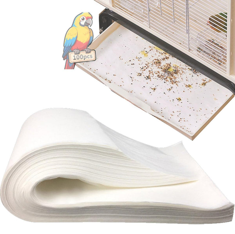 Lesimnky 100pcs Bird Cage Liner Papers,11×20in Big Size Disposable Non-Woven Cage Paper Liners Precut Absorbent Cushion Pad Mat Accessories for Pet Bird Parrot