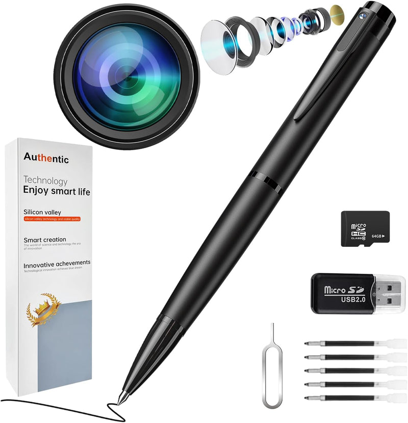 16GB Card Camera Pen Indoor Security Camera, Full 1080P HD Video, No WiFi Needed, Travel & Outdoor Ready