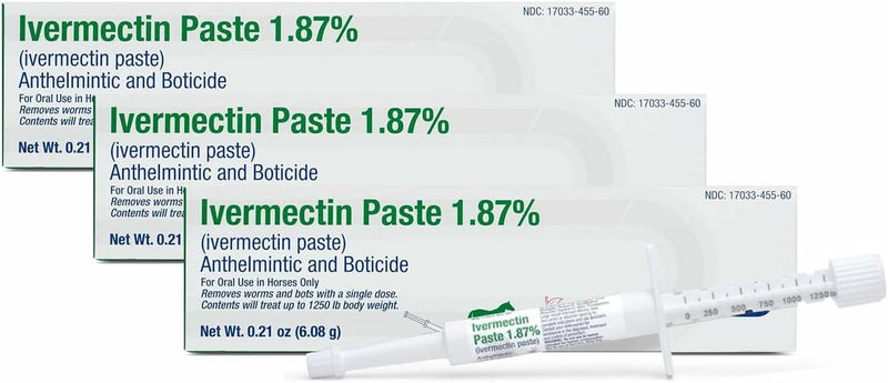 Horse Ivermectin Paste 1.87% – Apple Flavored Oral Horse Dewormer Syringe – 6.08g Tube Treats Horses Up to 1250 lbs (3-P