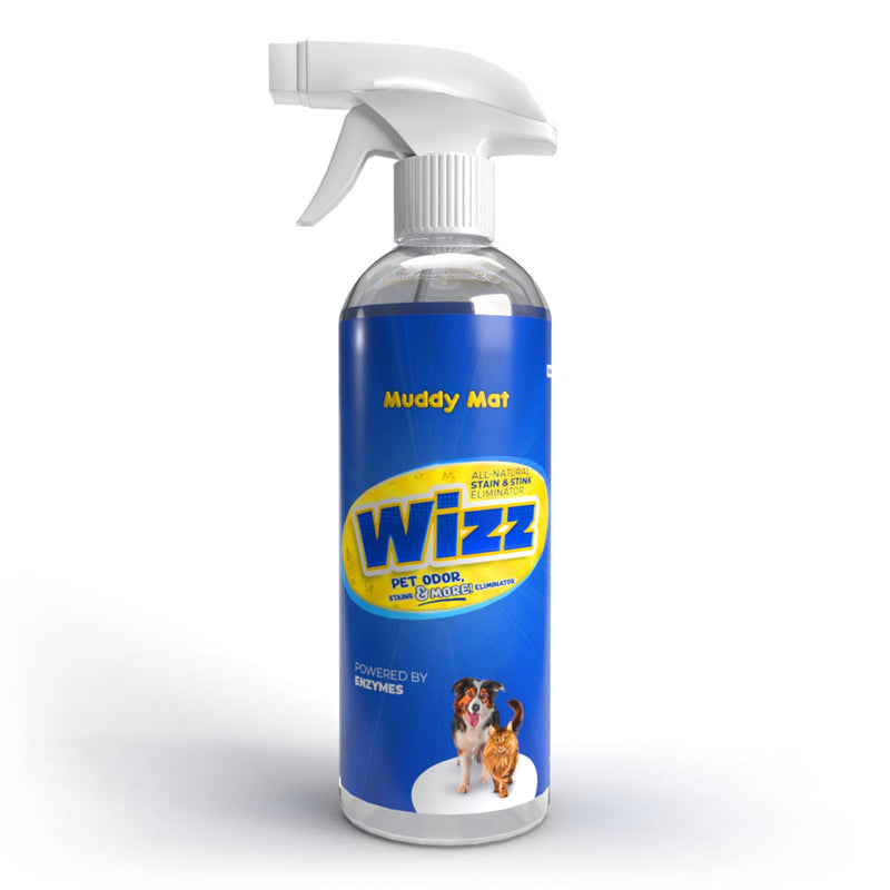 Muddy Mat® Wizz Stain & Odor Remover for strong odor of Cat & Dog Pee Cleaner, Pet urine odor eliminator, Remove strain and Odor from carpets, fabric, clothing, furniture & Pets - 24oz Spray