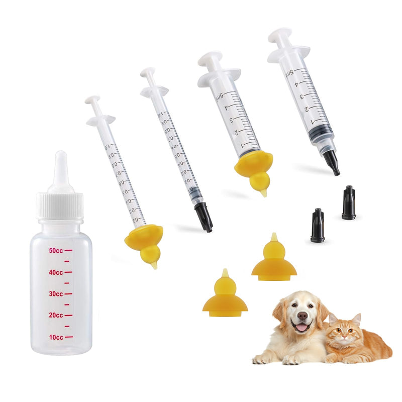 Pet Nursing Bottle, Pet Feeding Nipple, Nursing Bottle Kits for Feed Puppy & Kitten milk, with 1 * Pet Feeding Bottle, 4 * Pet Feeding Nipple, Fit for Kittens, Puppies, Rabbits, Squirrels, Hamster