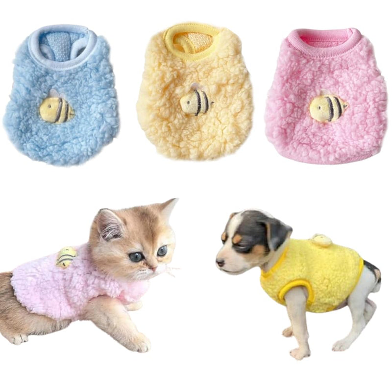 ANIAC 3PCS Extra Small Dog Clothes Girl Boy XXXS Dogs Sweater for Chihuahua Yorkie Teacup Warm Fleece Newborn Puppy Sweatshirt Vest Winter Cat Kitten Outfit (Bee 3S -Chest 8.6