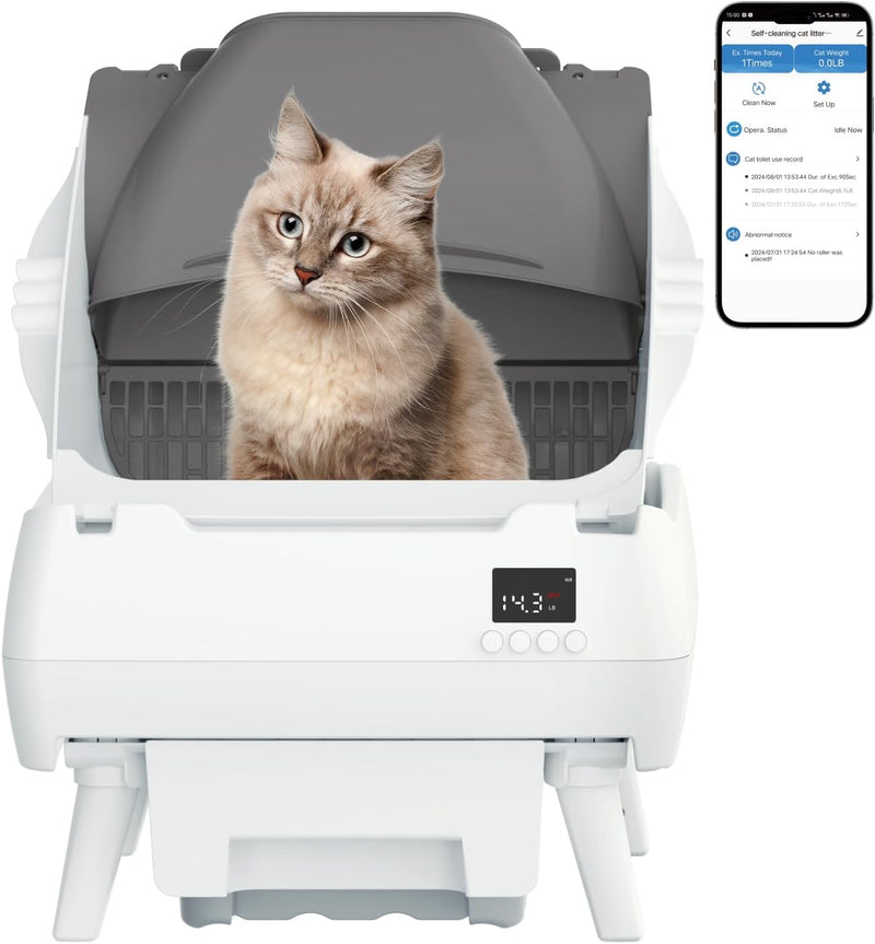 Automatic Cat Litter Box Self Cleaning - App Control, Open-Design, Smart Health Monitor, Suitable for Medium Cats and Ki