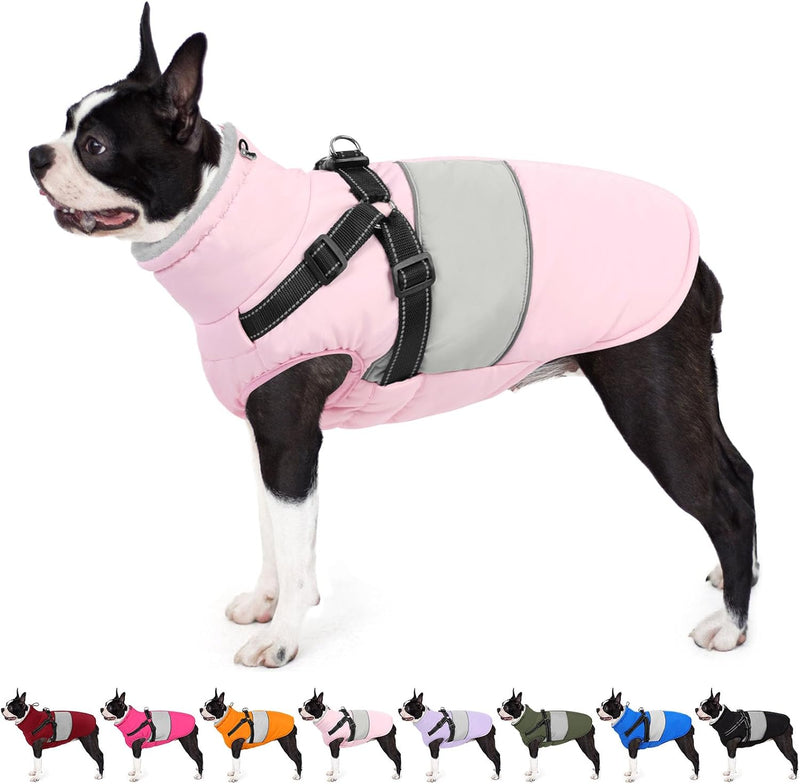 AOFITEE Dog Coat with Harness Waterproof Dog Winter Jacket for Medium Dogs