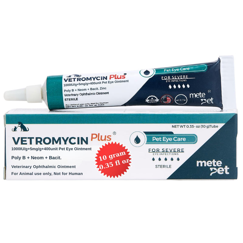 METEPET Vetromycin Plus Pet Eye Cream Health for Dogs, Cats, Cattle, Sheep, Horse, Bird 0.35 oz / 10 gr, 1 Tube