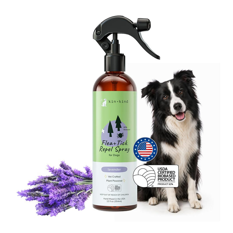 kin+kind Natural Flea and Tick Prevention for Dogs – Non-Greasy Coat Spray, Vet-Formulated, Lavender, 12 fl oz