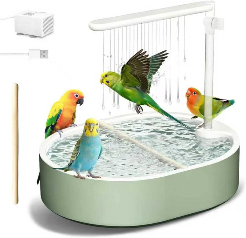 POMFAEE Bird Bath, Parrot Bathtub, Automatic Parrot Shower Bath with Pump, Birds Shower Bathtub with Running Water, Large-Capacity Water Tank,Suitable for Many Kinds of Birds (Green)