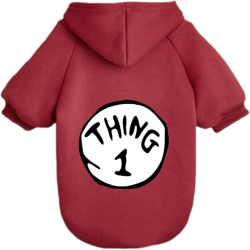 Dog Hoodie Pet Clothes for Small Dogs Thing 1 Printed Hoodies Medium Puppy Hooded Sweatshirt Pullover Outfit(Wine Red,S)