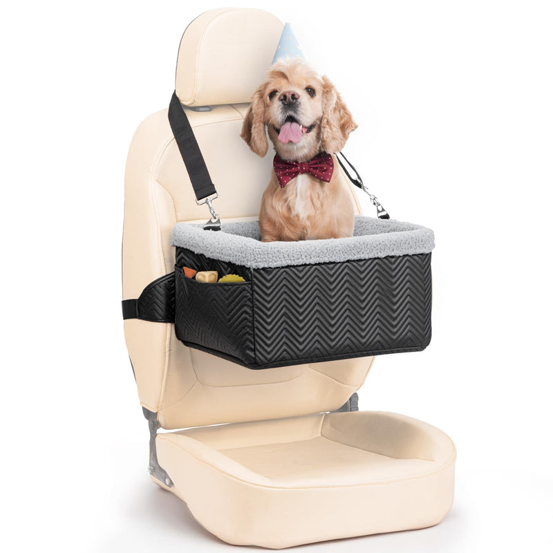 NOVOLAB Leather Dog Car Seat for Small Dogs Under 20lbs, Dog Booster Seat with Metal Frame Construction Double-Layer Oxford Puppy Car Seats with Safety Leash Perfect for Small Pets Dogs Cats