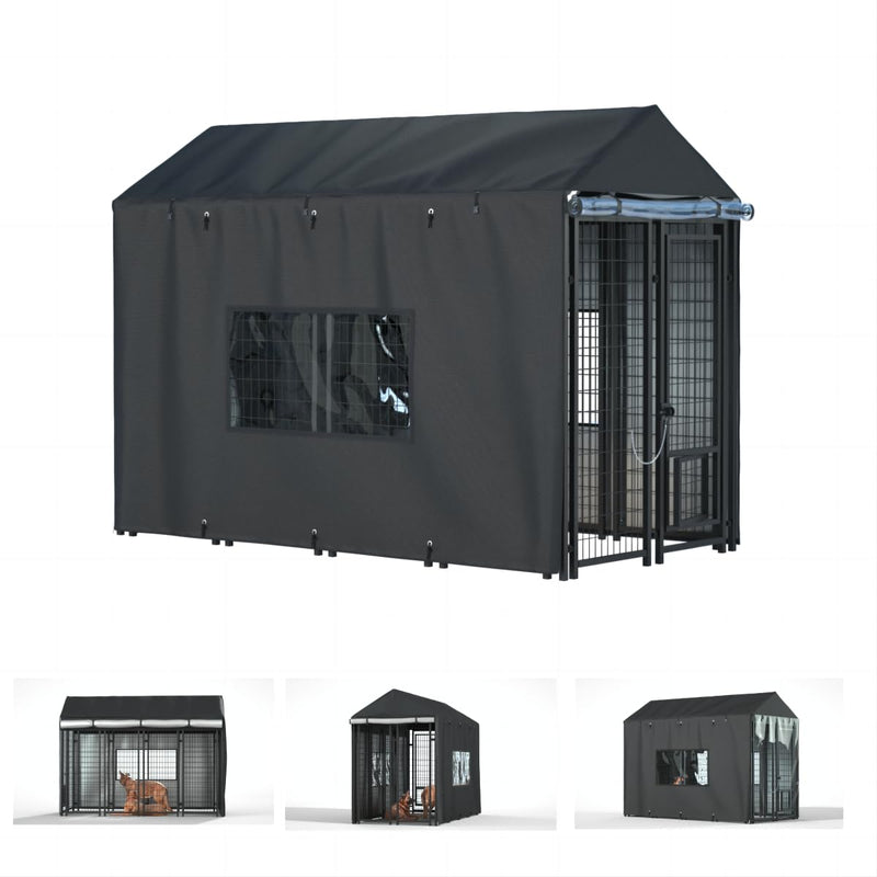 Outdoor Dog Kennel Cover - Full Coverage for 8.1'Dx4.1'Wx6'H Dog Cages, Outdoor Dog Kennel Insulation Cover, with Transparent Window and Fleece Insulation Lining, Black(Excluding Dog kennels)
