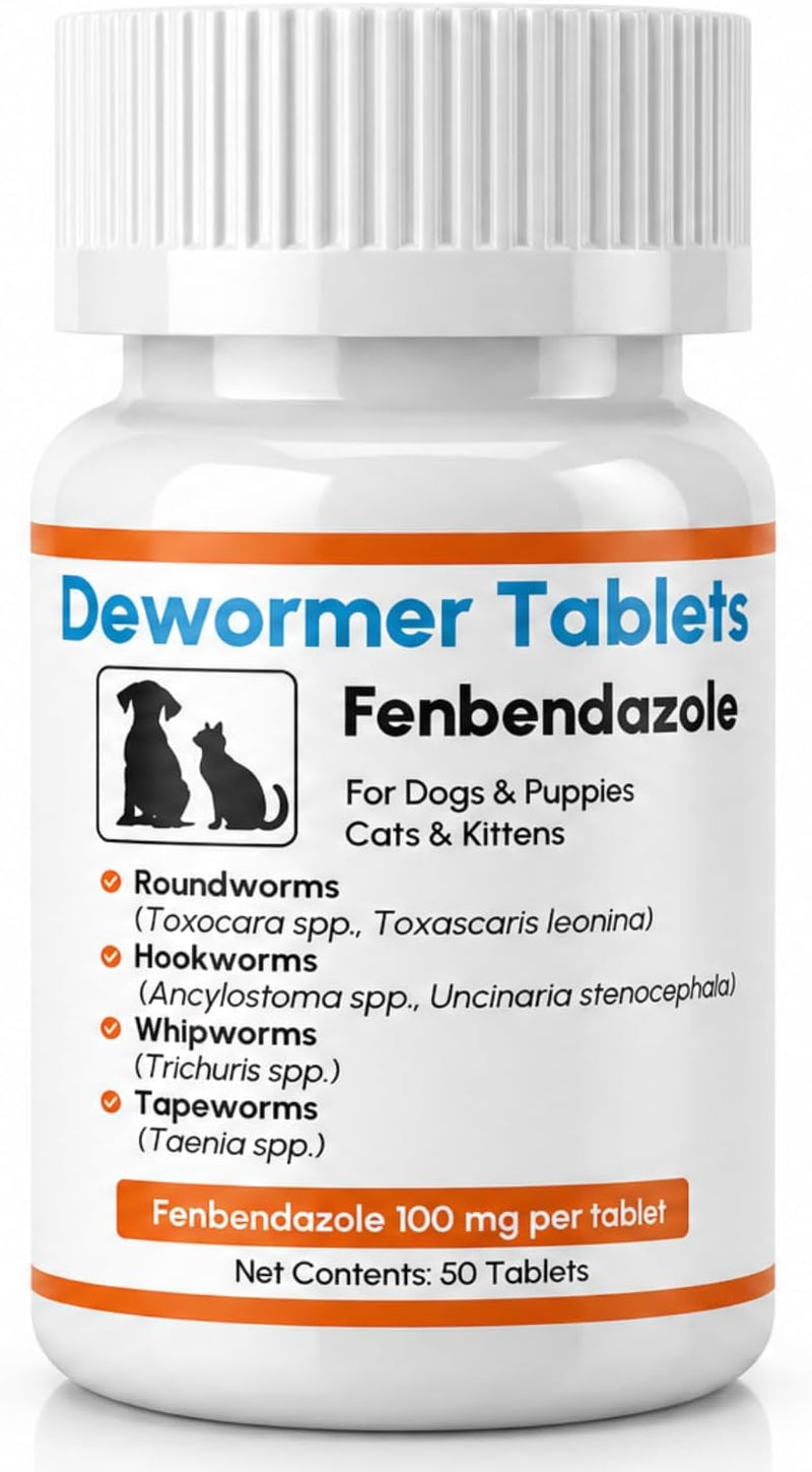Dewormer for Dogs and Cats - Fenbendazole Tablet Broad Spectrum (50 Tablets