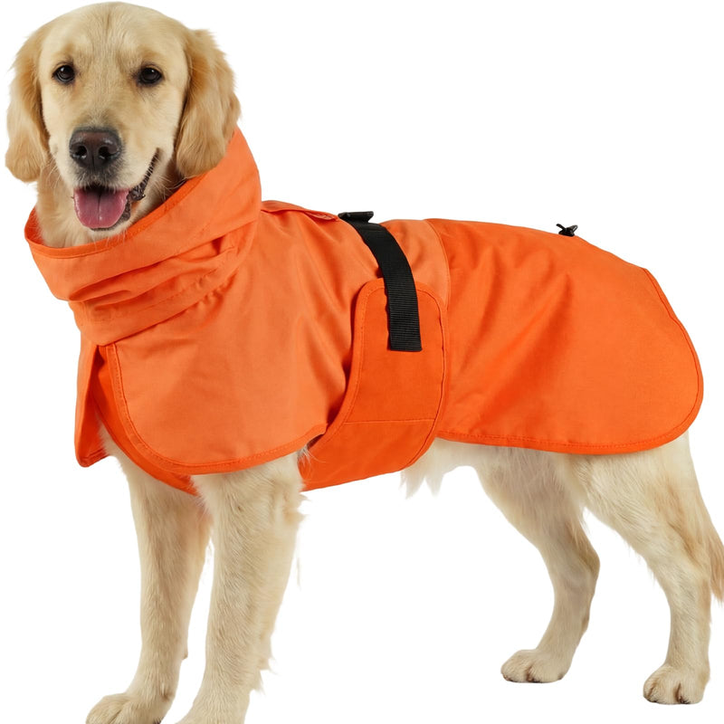 BRKURLEG Dog Raincoat for Small Medium and Large Dogs Waterproof Dog Rain Jacket Adjustable Hooded Dogs Raincoat Pet Rain Coat Poncho with Leash Hole, Reflective Strip, Orange, XXXL