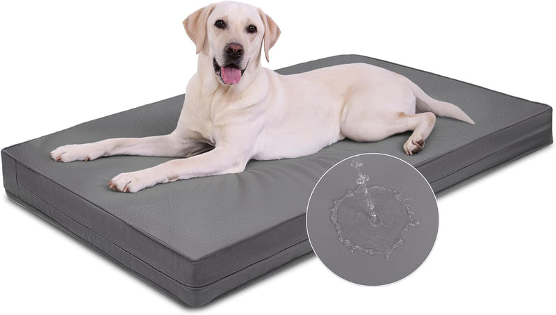 Vonabem Outdoor Waterproof Dog Bed Washable, Extra Large Crate Pad 42 inch, Wipeable Leather XL Pet beds with Removable Cover, Foam Orthopedic Anti-Slip Kennel Pads Reversible, 41