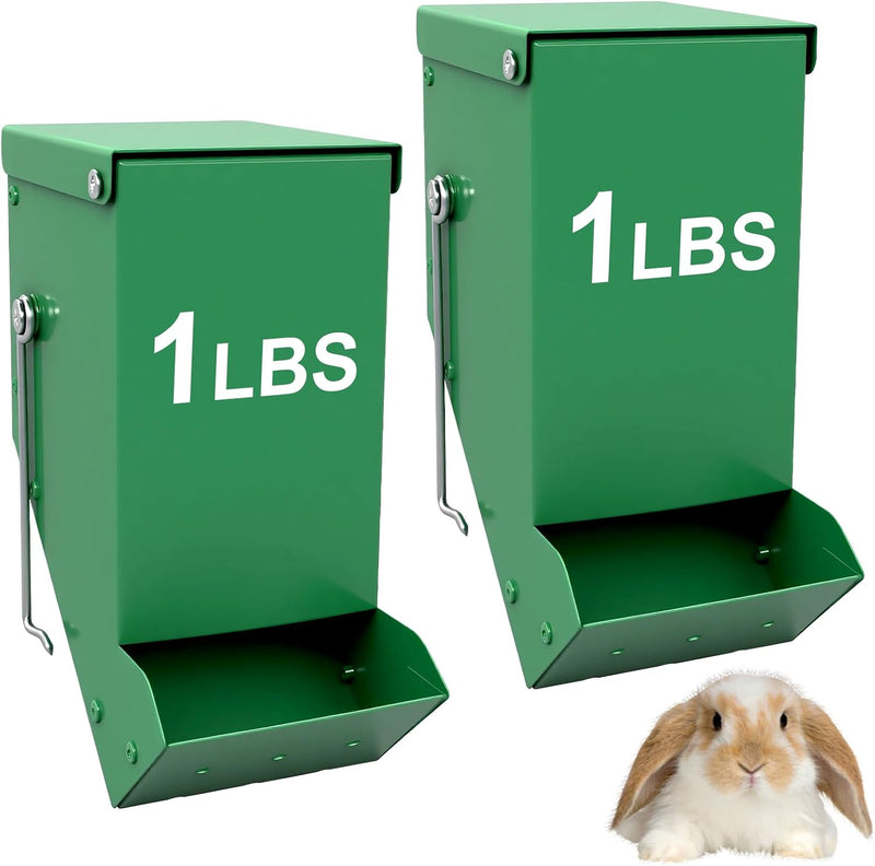 2 Packs Hay Feeder Rabbit, Metal Small Animal Feeder with Lid & Mesh Bottom, 3.1 Inch 1 LBS Capacity, Gravity Food Dispe