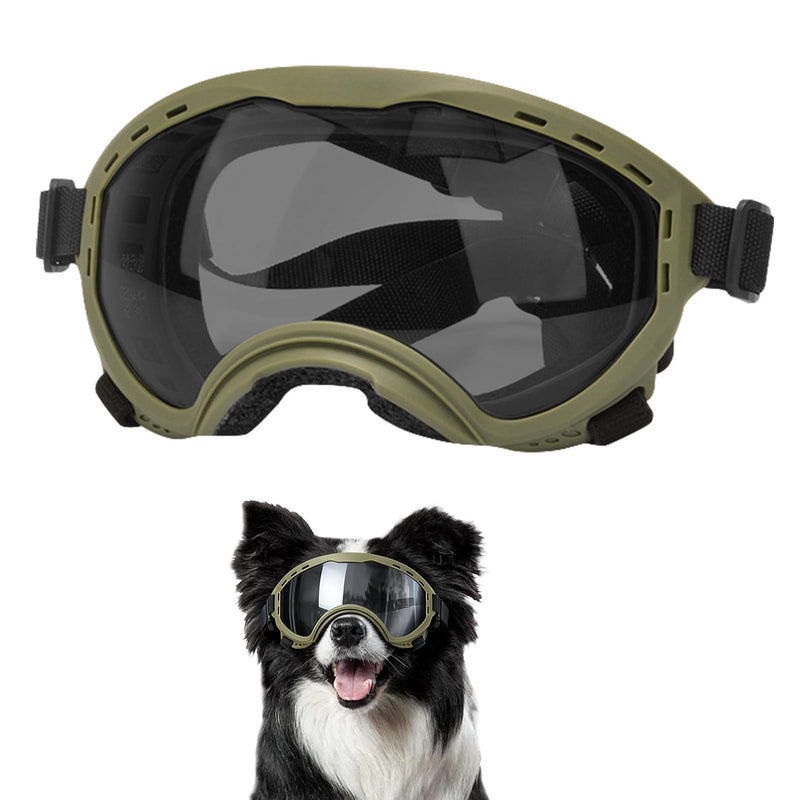 Dog Goggles for Medium to Large Breeds, UV Protection Dog Sunglasses with PC Lens, Soft TPU Frame and Adjustable Straps, Windproof Dustproof Anti-Fog Pet Eyewear for Outdoor Activities (Green Frame)