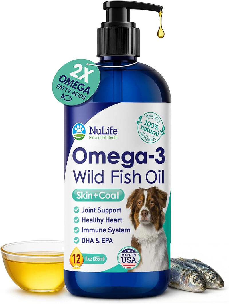 Wild Omega 3 Fish Oil for Dogs - Dog Fish Oil Liquid to Reduce Shedding & Itching - Supports Joints, Brain, and Heart He